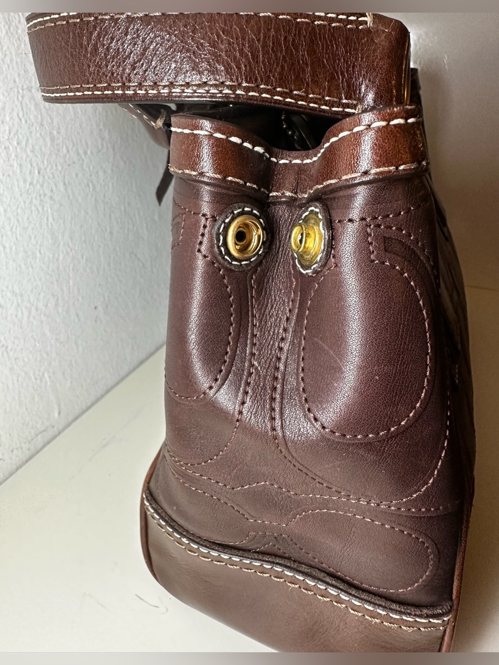 COACH Vintage Hampton Signature 11330 Brown Leather Shoulder Bag - Picture 5 of 15